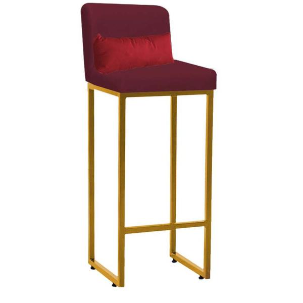 Imagem de Banqueta Alta com Encosto Lucca Industrial Cozinha Balcão Ferro Dourado Suede Bordô e Almofada Vermelho - Ahazzo Móveis