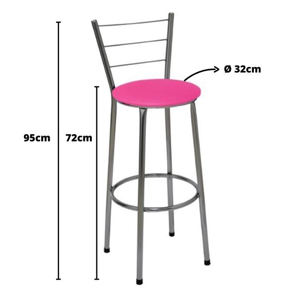 Banqueta Alta Cromada com Encosto para Cozinha Assento Rosa - Fortmix Imagem de Banqueta Alta Cromada com Encosto para Cozinha Assento Rosa