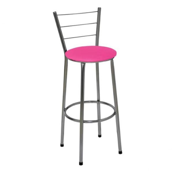 Banqueta Alta Cromada com Encosto para Cozinha Assento Rosa - Fortmix Imagem de Banqueta Alta Cromada com Encosto para Cozinha Assento Rosa