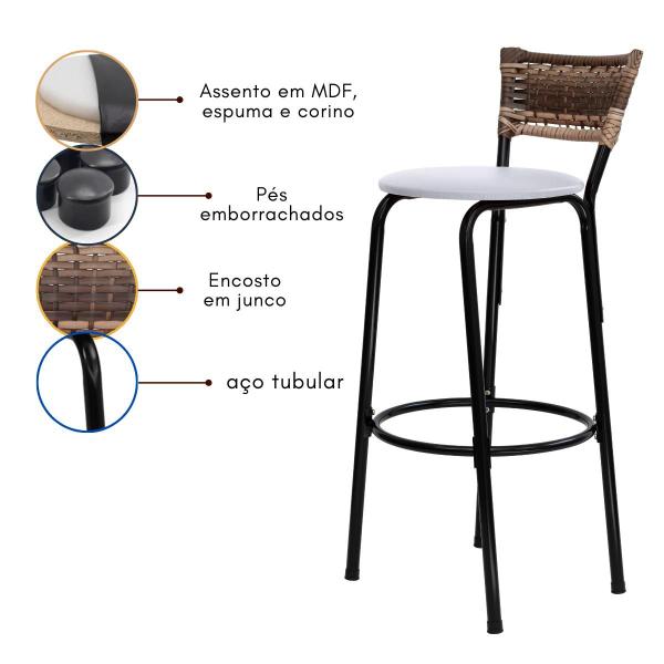 Imagem de Banqueta Alta Encosto Junco Cappuccino 70cm Itagold