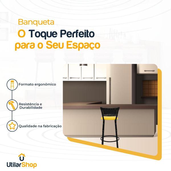 Imagem de Banqueta Alta Estrutura Preta Encosto Junco Preto 70cm Itagold