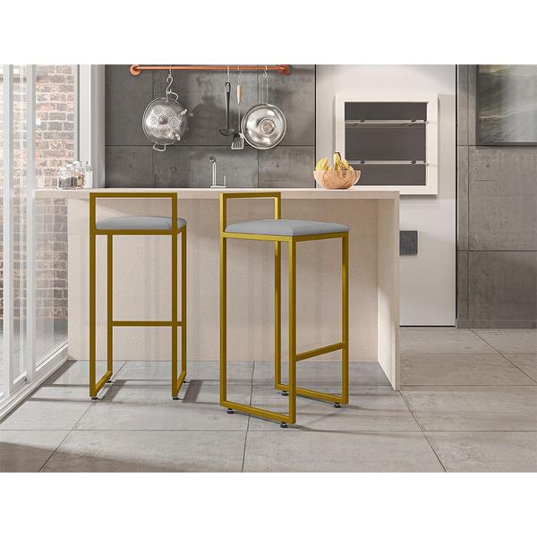 Imagem de Banqueta Alta Para Cozinha Sala De Jantar Hanna L02 Dourado Corano Cinza - Lyam Decor