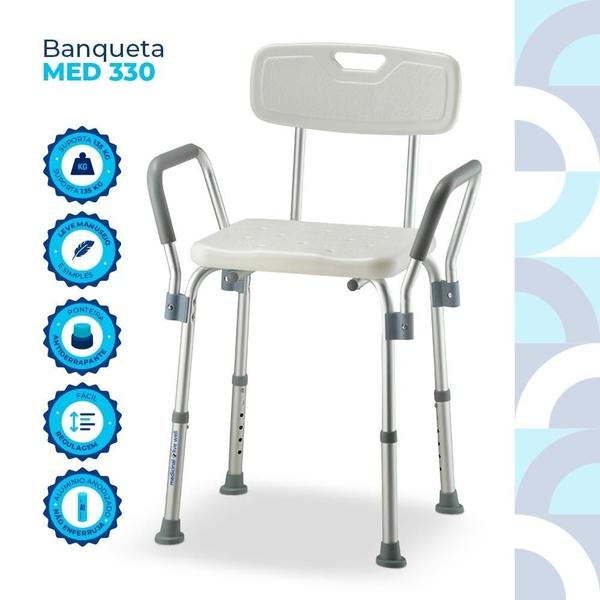 Banqueta banho encosto e apoio para o braço 135 kg med live well - MEDICINAL LIVE WELL Imagem de Banqueta banho encosto e apoio para o braço 135 kg med live well