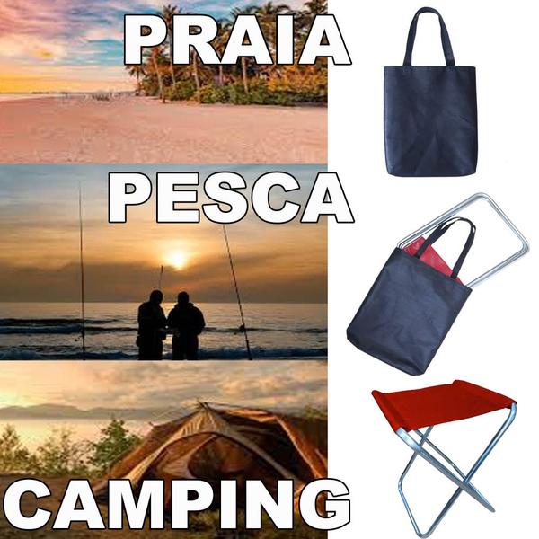 Imagem de Banqueta Banquinho Dobrável com Sacola de Transporte Banco De Pesca Praia Camping Suporta até 80Kg