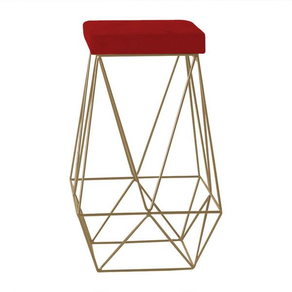 Imagem de Banqueta Decorativa Kathy Base Gold Veludo Vermelho G41 - Gran Belo