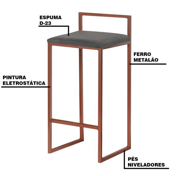 Imagem de Banqueta Decorativa Selena Base Bronze Suede Cinza G41 - Gran Belo