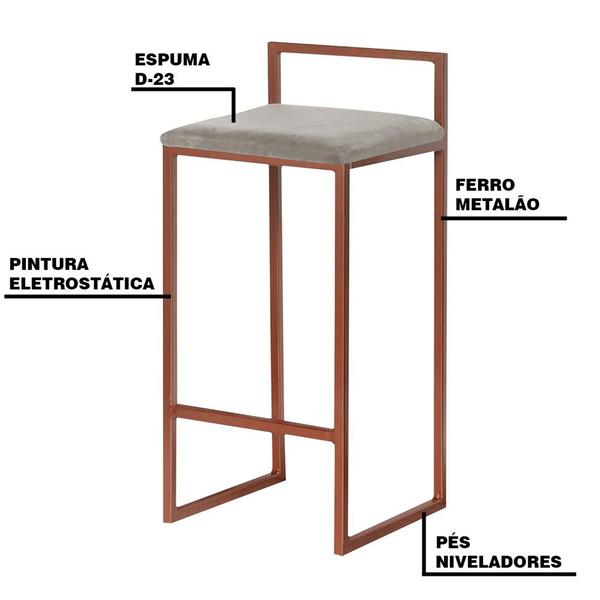 Imagem de Banqueta Decorativa Selena Base Bronze Veludo Cinza G41 - Gran Belo