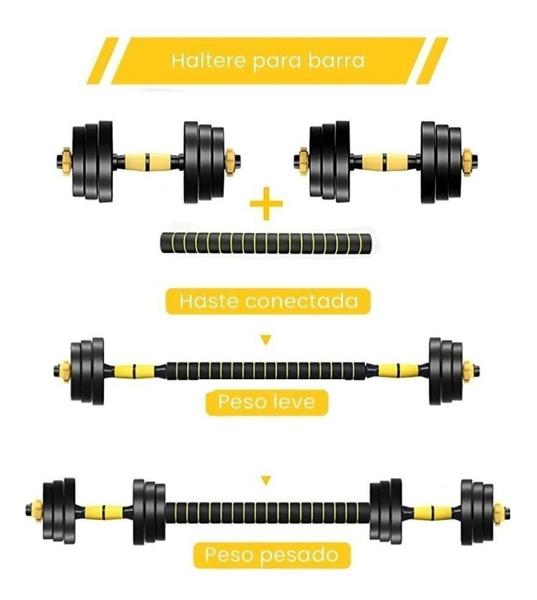 Imagem de Banqueta E Kit Halteres Barra Kettlebell Dumbell Pesos