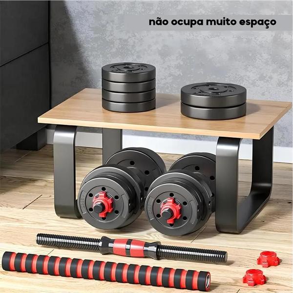 Imagem de Banqueta e Suporte Supino e Kit Halteres Barra Kettlebell Dumbell Pesos Consport 