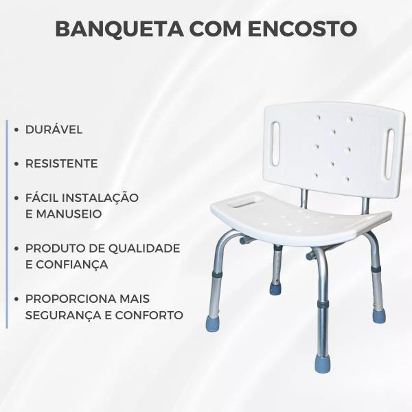 Imagem de Banqueta Para Banho Branca Com Encosto Até 100kg Supermedy