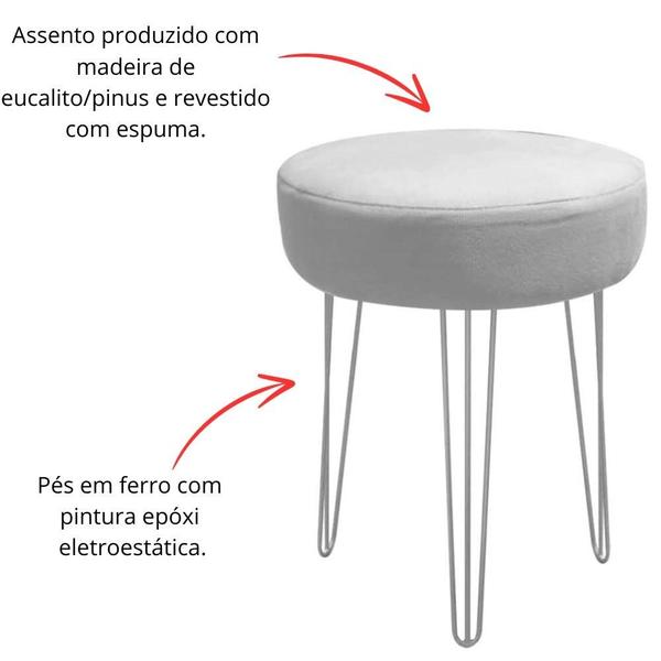 Imagem de Banqueta Puff Jullia Luxo 55cm Industrial Ferro Branco Sintético Cinza - Ahazzo Móveis