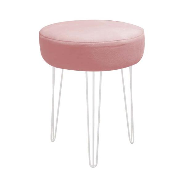 Imagem de Banqueta Puff Jullia Luxo 55cm Industrial Ferro Branco Suede Rose Gold - Ahazzo Móveis