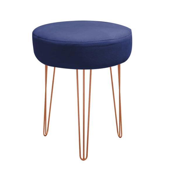 Imagem de Banqueta Puff Jullia Luxo 55cm Industrial Ferro Bronze Suede Azul Marinho - Ahazzo Móveis