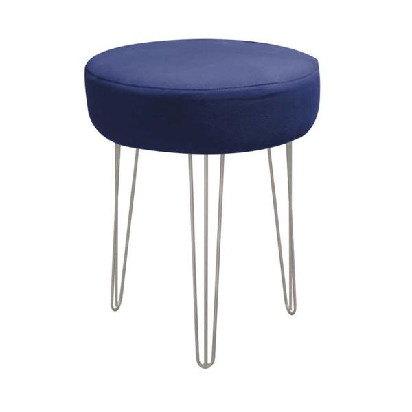 Imagem de Banqueta Puff Jullia Luxo 55cm Industrial Ferro Cinza Suede Azul Marinho - Ahazzo Móveis