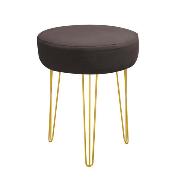 Imagem de Banqueta Puff Jullia Luxo 55cm Industrial Ferro Dourado material sintético Marrom - Ahazzo Móveis