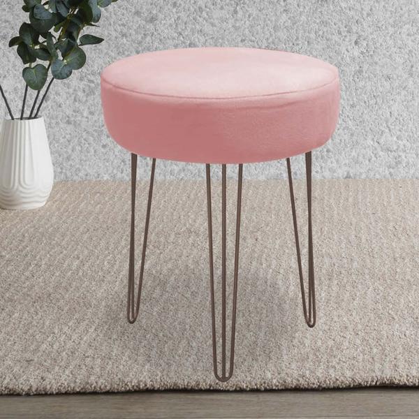 Imagem de Banqueta Puff Jullia Luxo 55cm Industrial Ferro Marrom Suede Rose Gold - Ahazzo Móveis