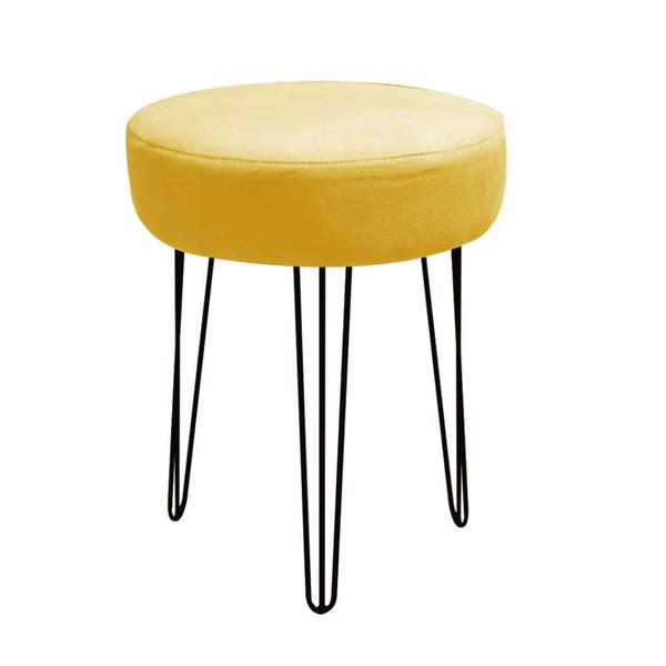 Imagem de Banqueta Puff Jullia Luxo 55cm Industrial Ferro Preto material sintético Amarelo - Ahazzo Móveis