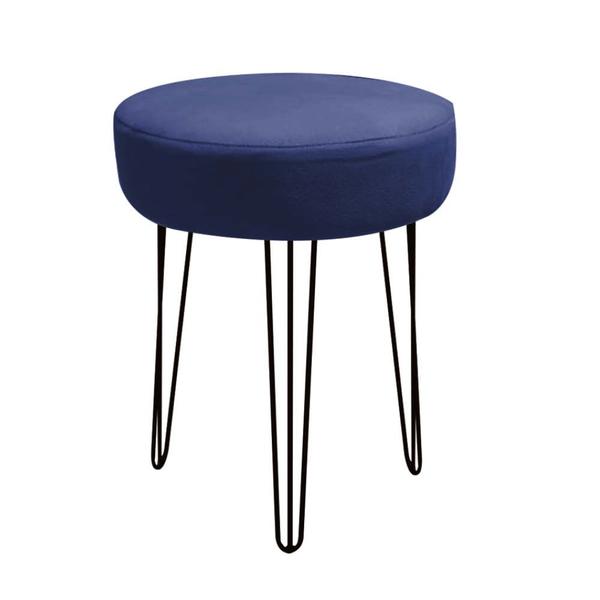 Imagem de Banqueta Puff Jullia Luxo 55cm Industrial Ferro Preto material sintético Azul Marinho - Ahazzo Móveis