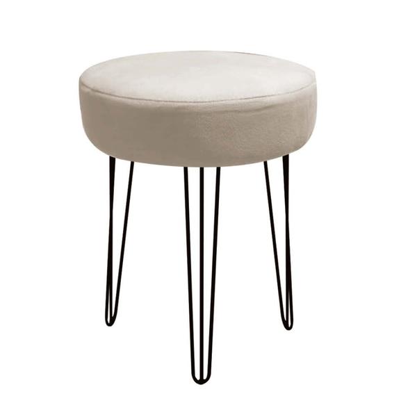 Imagem de Banqueta Puff Jullia Luxo 55cm Industrial Ferro Preto material sintético Bege - Ahazzo Móveis