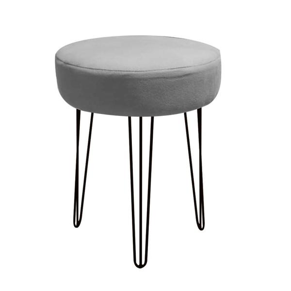 Imagem de Banqueta Puff Jullia Luxo 55cm Industrial Ferro Preto material sintético Cinza - Ahazzo Móveis