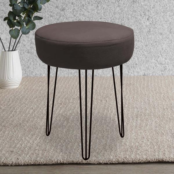 Imagem de Banqueta Puff Jullia Luxo 55cm Industrial Ferro Preto material sintético Marrom - Ahazzo Móveis