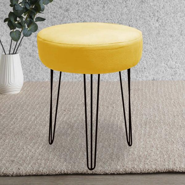 Imagem de Banqueta Puff Jullia Luxo 55cm Industrial Ferro Preto Sintético Amarelo - Ahazzo Móveis