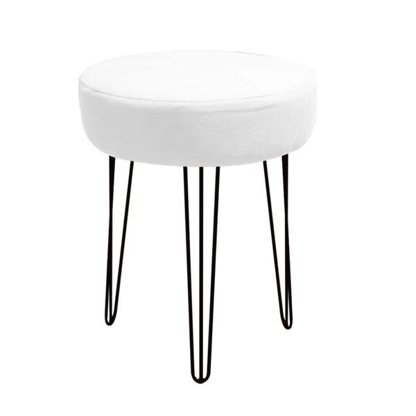 Imagem de Banqueta Puff Jullia Luxo 55cm Industrial Ferro Preto Sintético Branco - Ahazzo Móveis