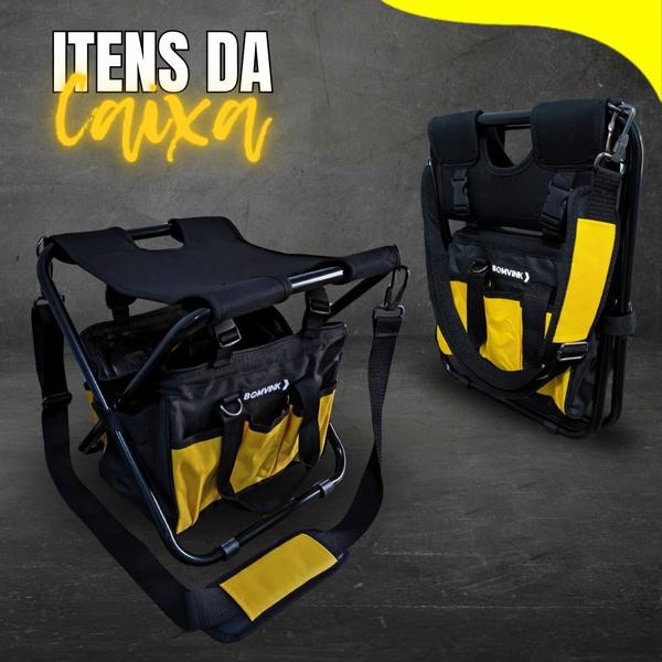 Imagem de Banqueta Retratil bolsa de ferramentas portatil confortavel profissional suporta 100kg bolsos externos ziper metal