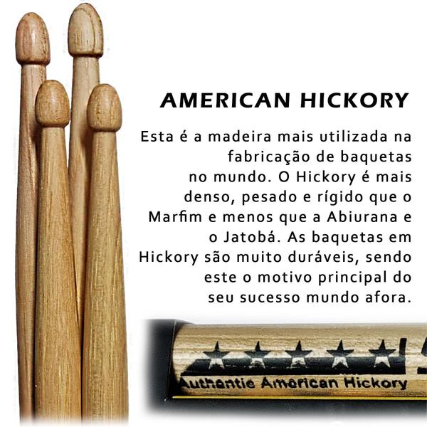 Imagem de Baqueta Bateria Spanking American Hickory 7A Balanceada Ponta Madeira