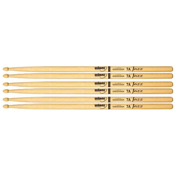 Imagem de Baqueta De Bateria Williams American Hickory 7A Jazz 3 Pares