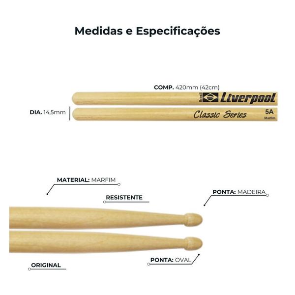 Imagem de Baqueta Liverpool Classic Series 3 Pares Ponta de Madeira