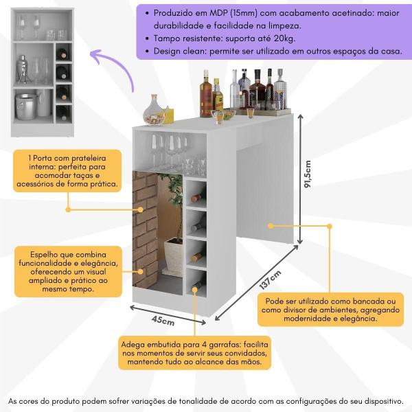 Imagem de Bar Bancada com Adega 1 Porta e Espelho Multimóveis MP1090