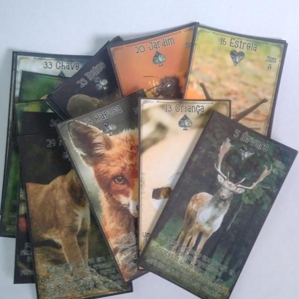 Imagem de Baralho Cigano  Lenormand com Significados Tema Animais. 36 Cartas. Oráculo Artesanal