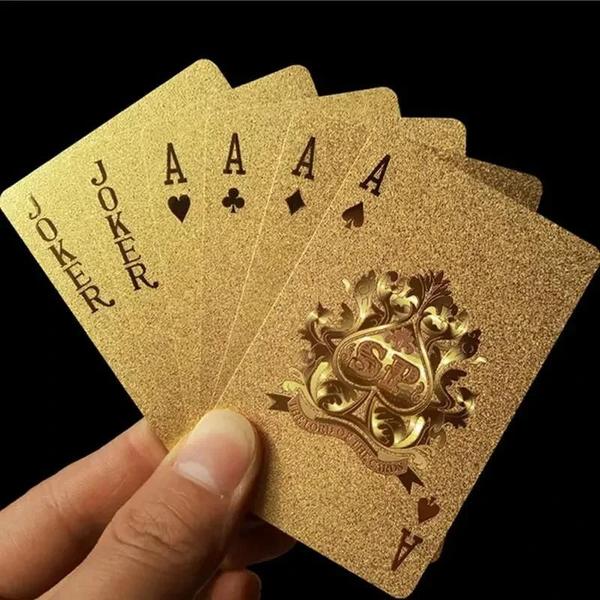 Imagem de Baralho de Cartas de Ouro 24k para Poker - Ideal para Piadas, Presentes e Festas