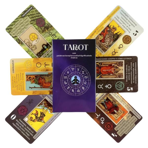 Imagem de Baralho de Tarot Espanhol e Inglês com Palavras-Chave Invertidas