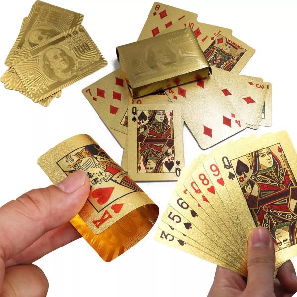 Imagem de Baralho Dolar Dourado Ouro Folheado A Prova D'agua Poker Truco Cartas Jogos Para Várias Ocasiões De Festa