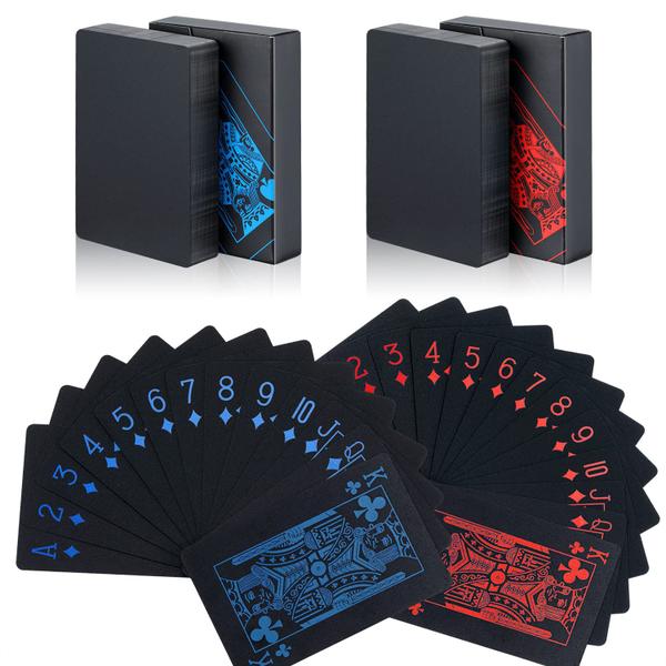 Imagem de Baralho Preto Plástico Prova D'agua Black Poker Impermeável Mágica Vermelho Azul Canastra 54 Cartas