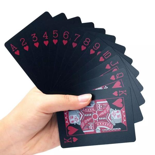 Imagem de Baralho Preto Plástico Prova D'agua Black Poker Impermeável Mágica Vermelho Azul Canastra 54 Cartas