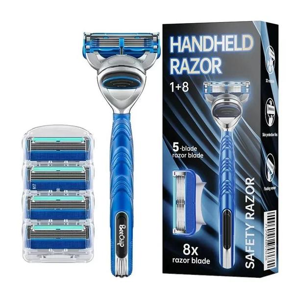 Imagem de Barbeador Manual Masculino Com Lâminas De Seis Camadas, Oito Cabeças De Corte De Substituição,