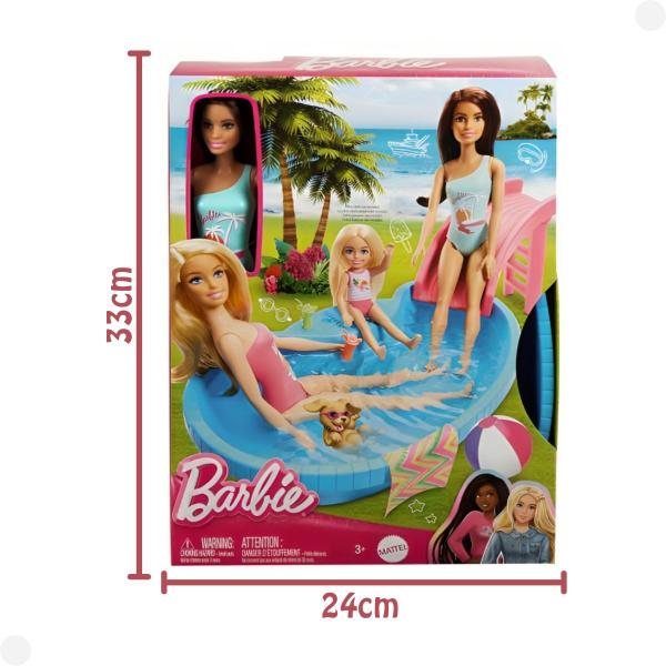 Imagem de Barbie Conjunto de Brinquedo Piscina Glam e Boneca com Maiô Verde e Acessórios HRJ75 - Mattel