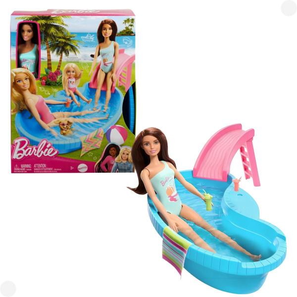 Imagem de Barbie Conjunto de Brinquedo Piscina Glam e Boneca com Maiô Verde e Acessórios HRJ75 - Mattel