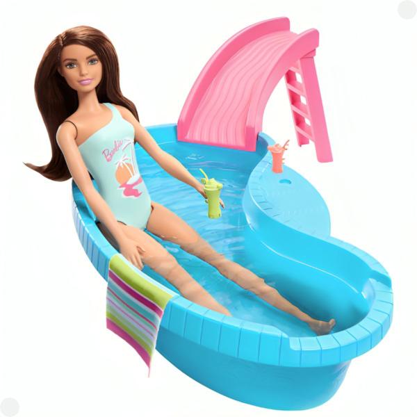 Imagem de Barbie Conjunto de Brinquedo Piscina Glam e Boneca com Maiô Verde e Acessórios HRJ75 - Mattel