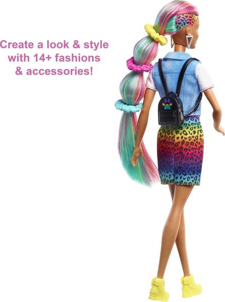 Imagem de Barbie Doll Leopard Rainbow Hair com destaques que mudam de cor