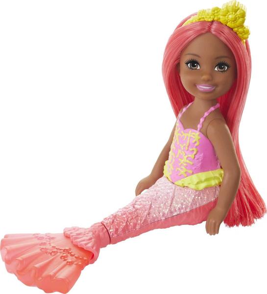 Imagem de Barbie Dreamtopia Chelsea Boneca Sereia, 6,5 polegadas com cabelo cor de coral e cauda