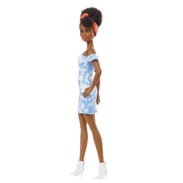 Imagem de Barbie Fashionistas 185, Cabelo Preto, Vestido Denim Decotado Desbotado, Bandana Laranja, Botas Brancas, Brinquedo 3-8 Anos