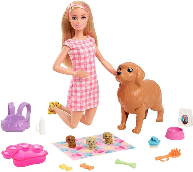 Imagem de Barbie & Filhotes Playset Boneca 11,5 in (Loira, parto), 3 filhotes e acessórios - presente crianças 3-7 anos