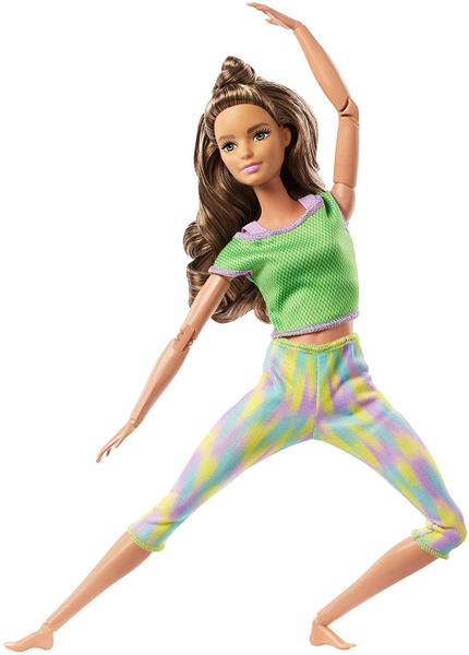 Imagem de Barbie Made to Move Doll com 22 articulações flexíveis cabelo moreno ondulado longo vestindo athleisure-wear para crianças de 3 a 7 anos de idade