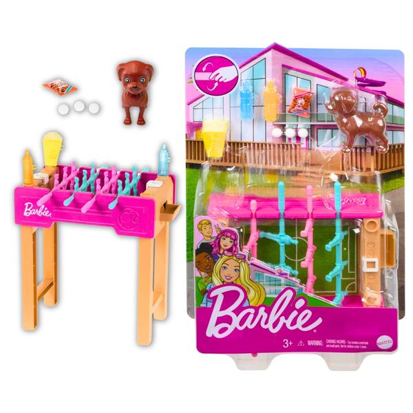 Imagem de Barbie Mini Playset com Pet, Acessórios e Mesa de Pebolim de Trabalho, Tema da Noite do Jogo, Presente para Crianças de 3 a 7 anos