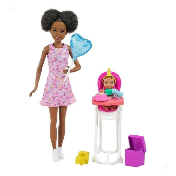 Imagem de Barbie Negra Boneca Mattel Babá Skipper + Bebê + Acessórios