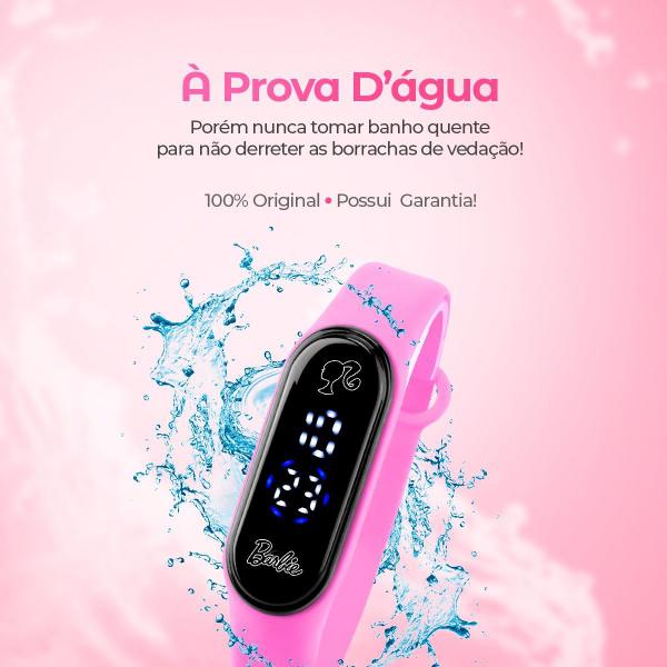 Imagem de Barbie relogio digital infantil rosa prova d'água bracelete silicone ajustavel criança esportivo